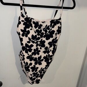 Shade & Shore Black and White Floral One-Piece Swimsuit